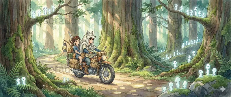 Whimsical Ghiblistyle Motorcycle Journeys