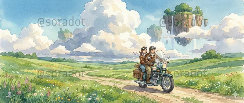 Whimsical Ghiblistyle Motorcycle Journeys
