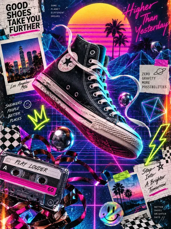 Neon 80s Synthwave Scrapbook Assets