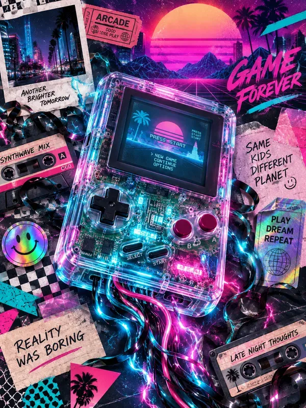Neon 80s Synthwave Scrapbook Assets