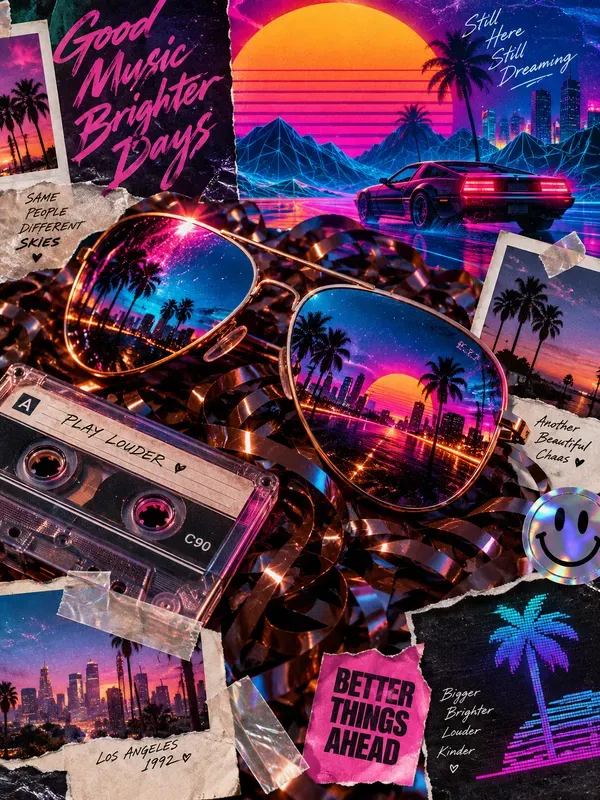 Neon 80s Synthwave Scrapbook Assets