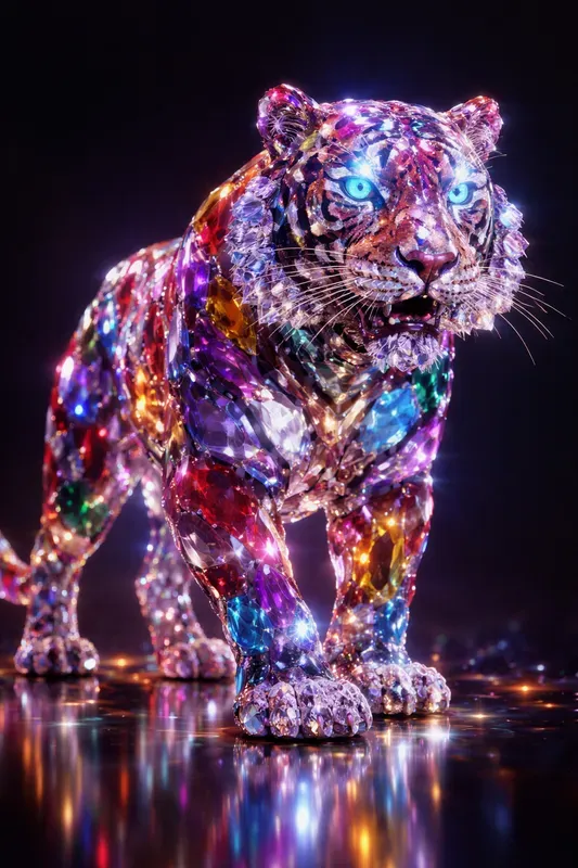 Crystal Beast Sculptures In Neon Glow
