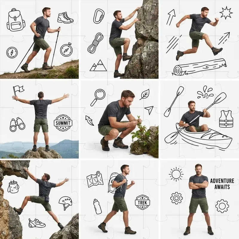 Different Poses Of People With Line Art