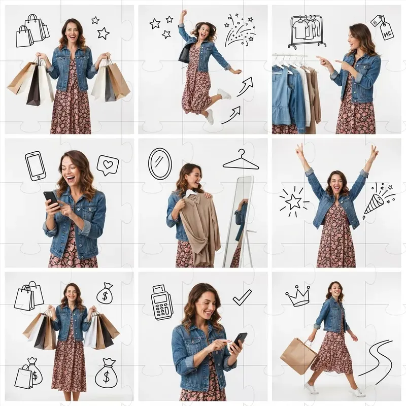 Different Poses Of People With Line Art