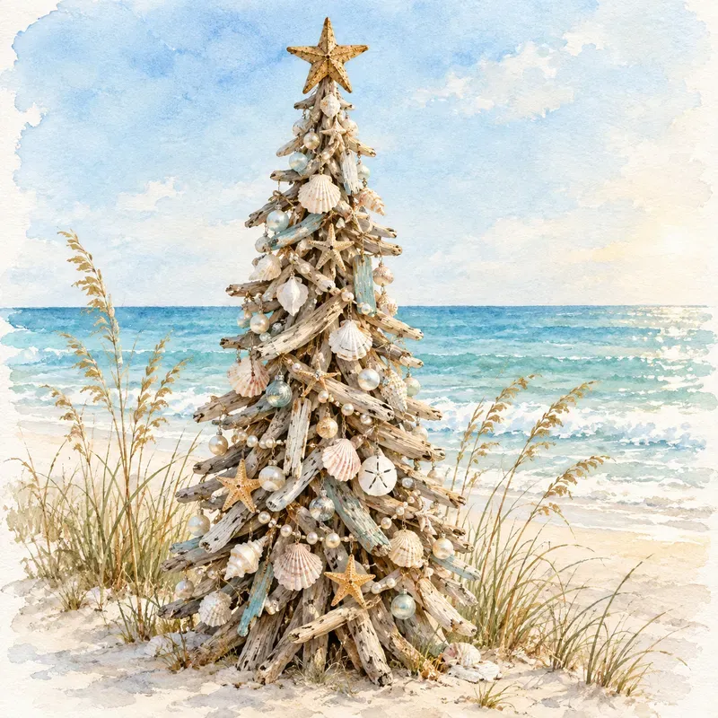 Coastal Christmas Tree Watercolors