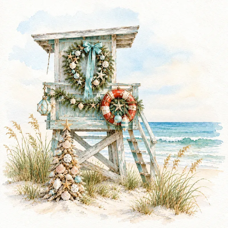 Coastal Christmas Tree Watercolors