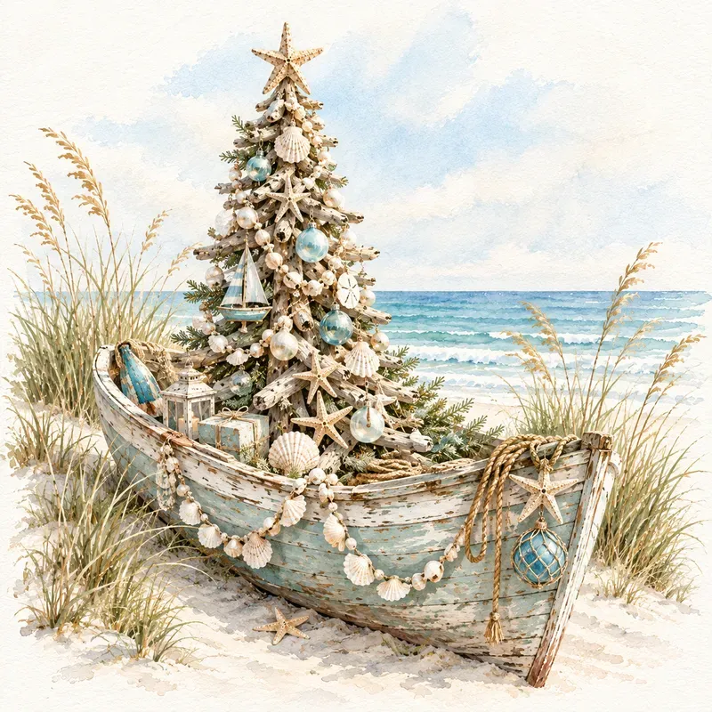 Coastal Christmas Tree Watercolors