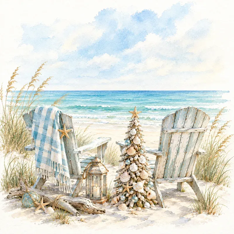 Coastal Christmas Tree Watercolors