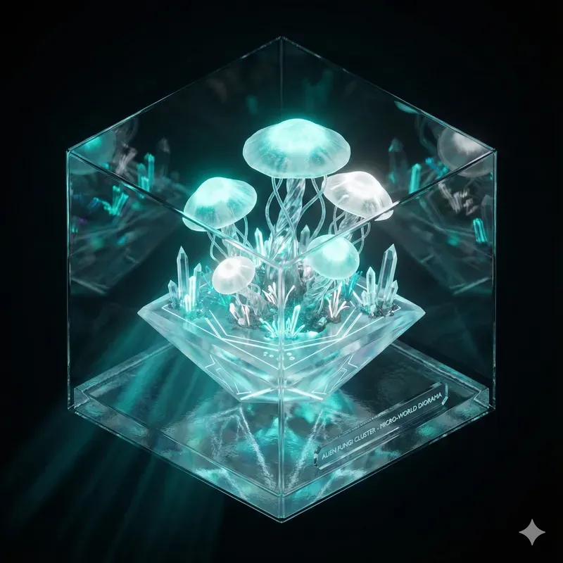 3 Isometric Neon Glass Microworlds