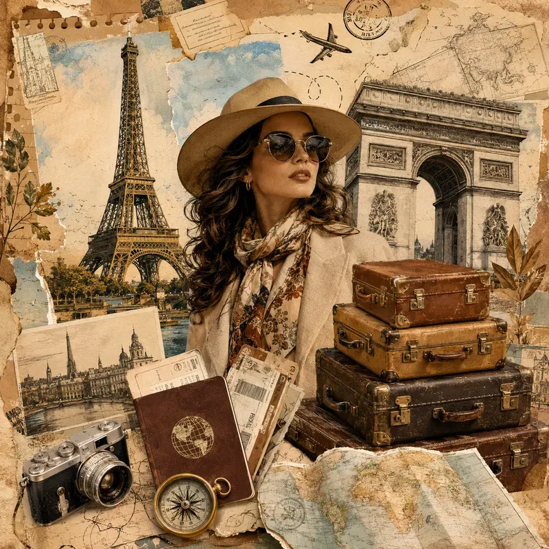 Vintage Travel Scrapbook Collage Posters