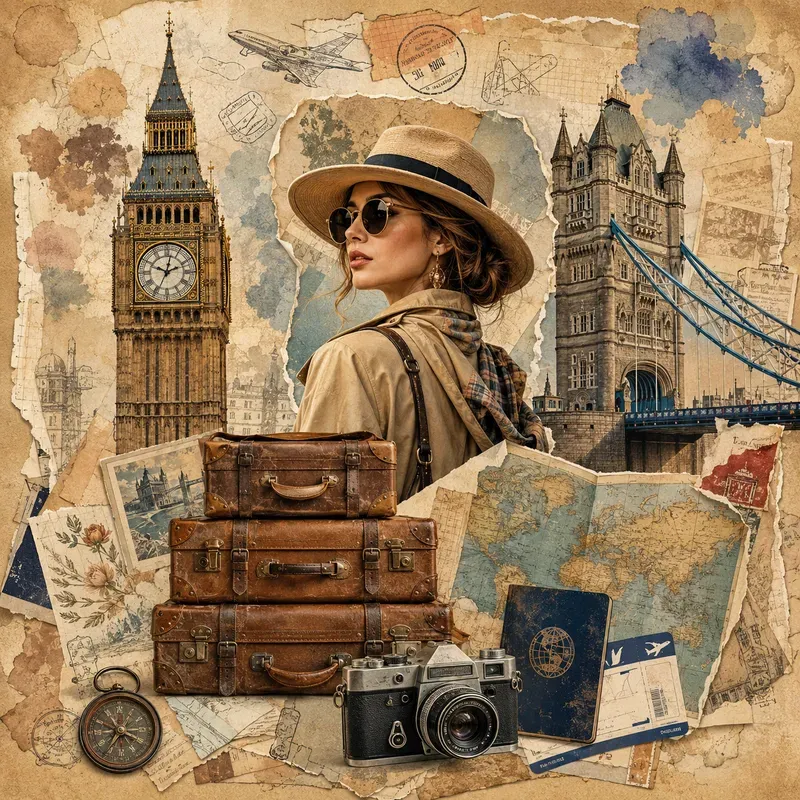 Vintage Travel Scrapbook Collage Posters