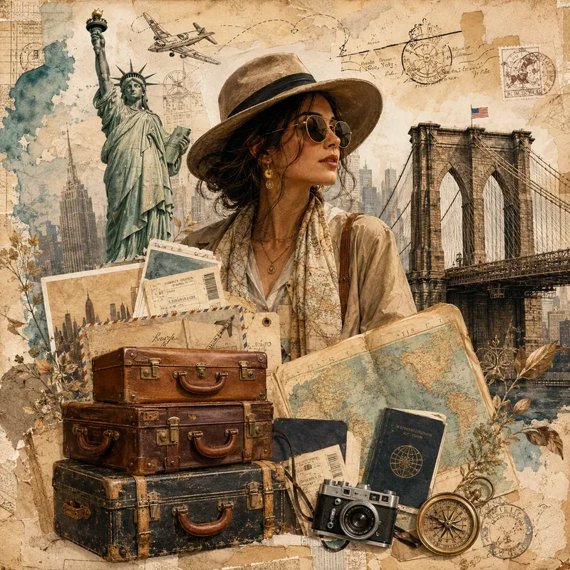 Vintage Travel Scrapbook Collage Posters