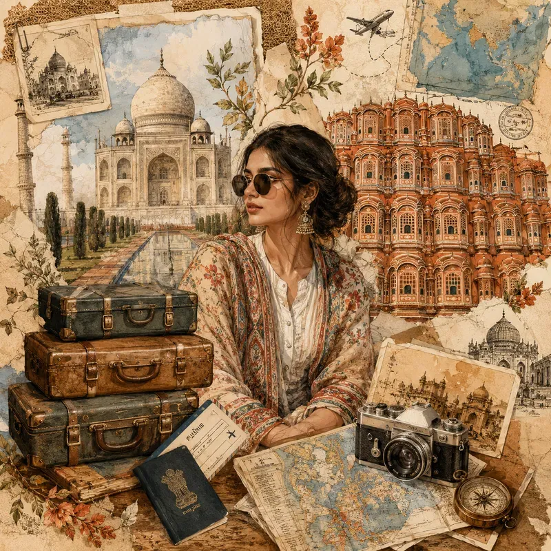 Vintage Travel Scrapbook Collage Posters