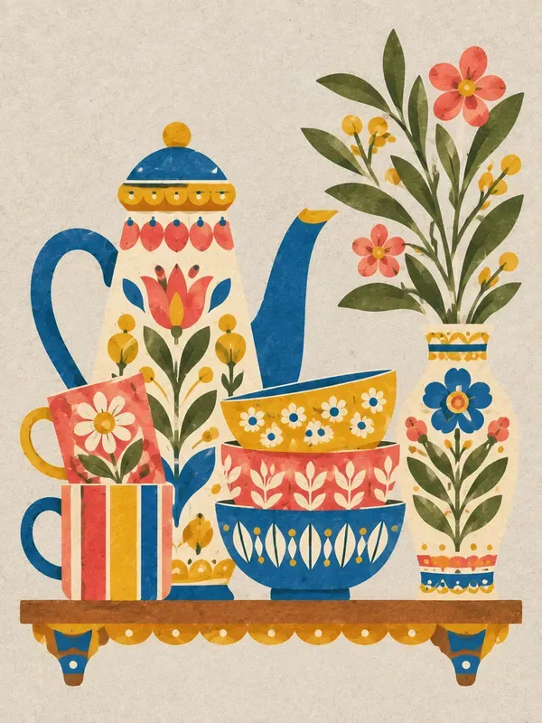 Retro Midcentury Folk Vector Art