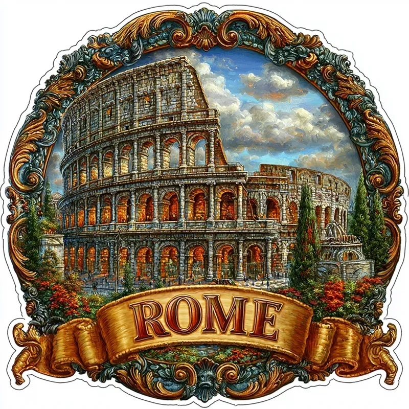Ornate Vintage Travel Landmark Stickers