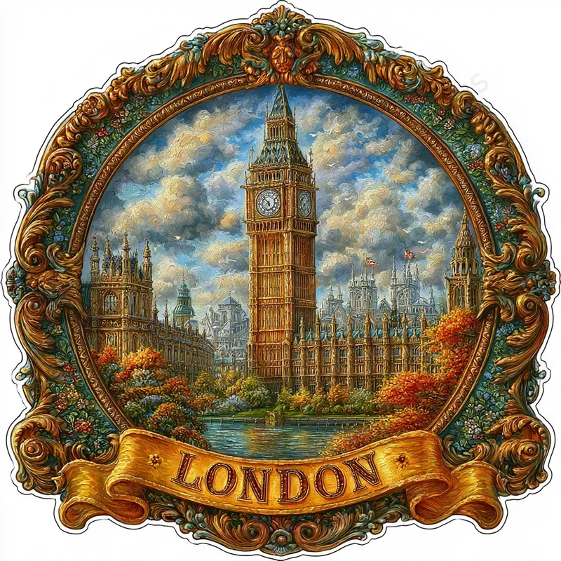 Ornate Vintage Travel Landmark Stickers