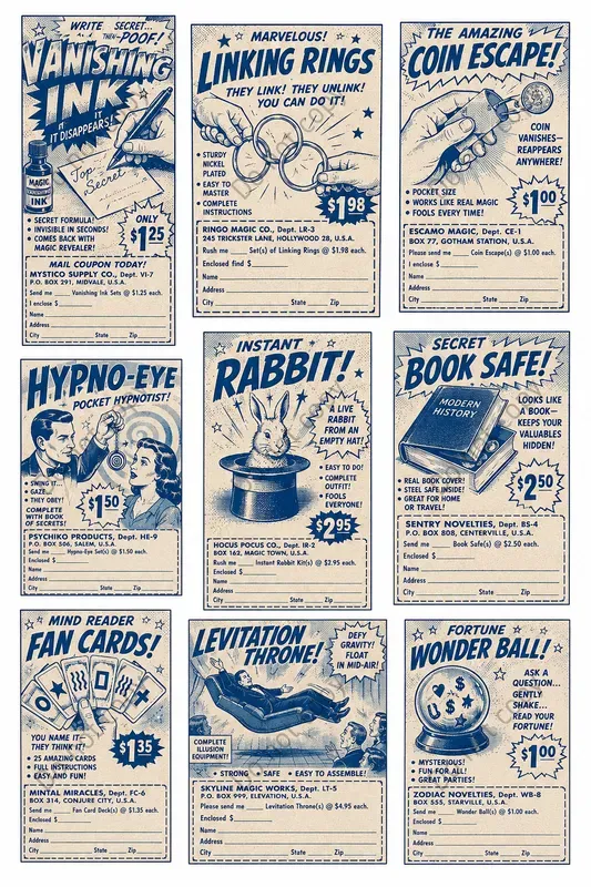 Vintage Comic Ad Cutout Sheets