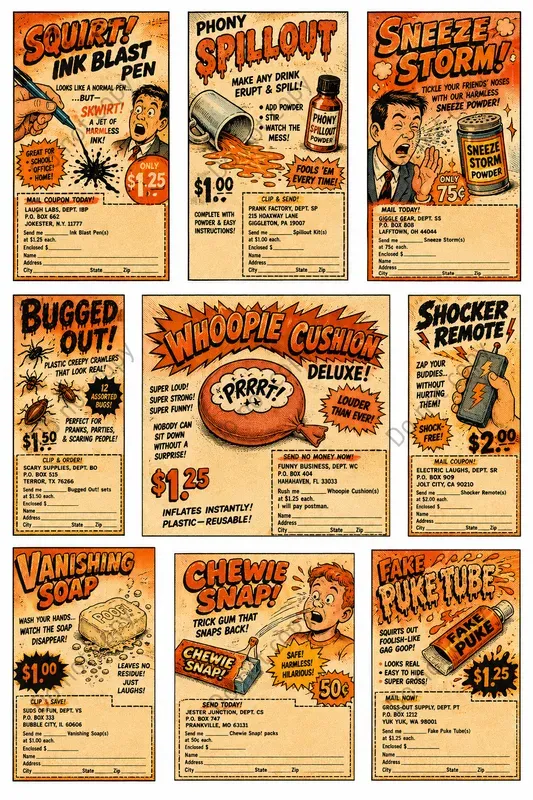 Vintage Comic Ad Cutout Sheets