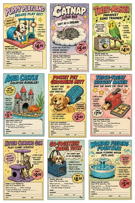 Vintage Comic Ad Cutout Sheets