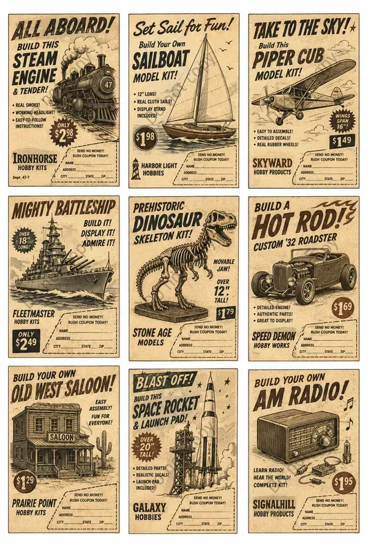 Vintage Comic Ad Cutout Sheets