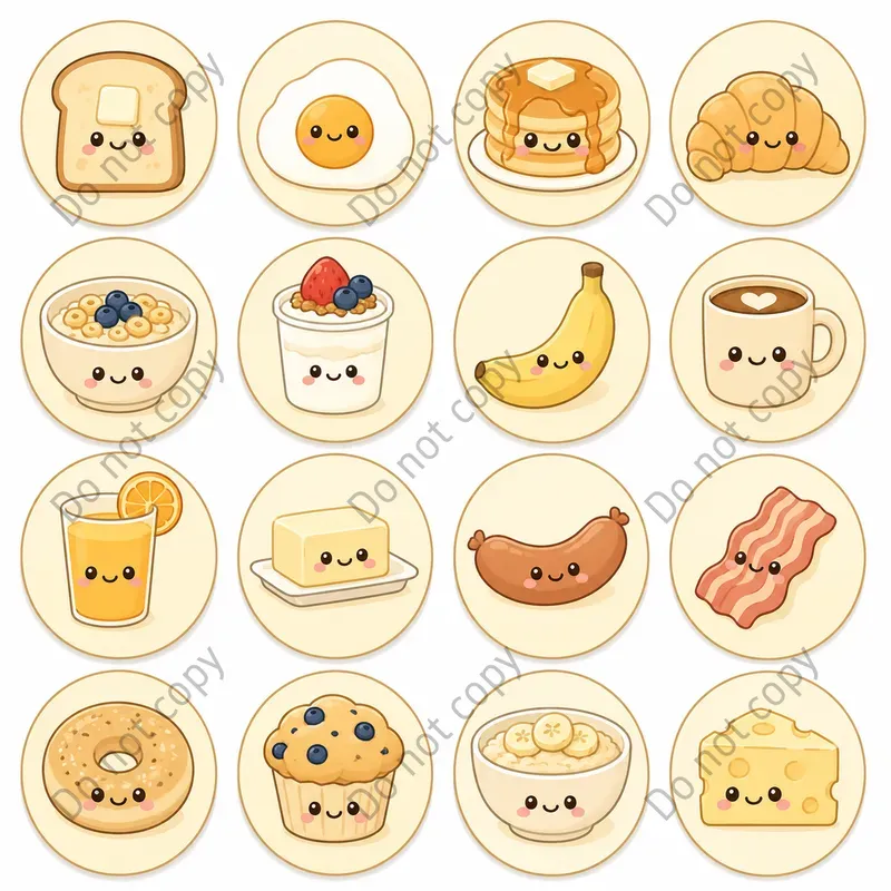 Kawaii Food Icon Sheets Any Theme