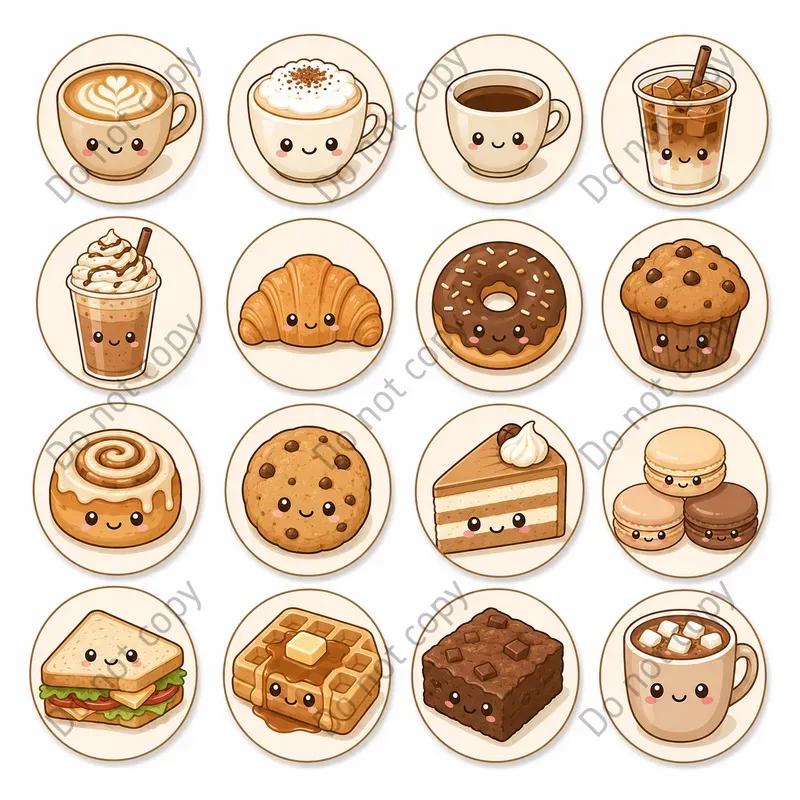 Kawaii Food Icon Sheets Any Theme