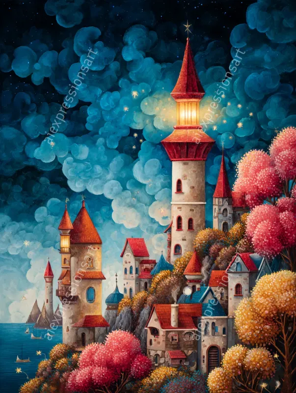 Textured Folk Art Storybook Landscapes