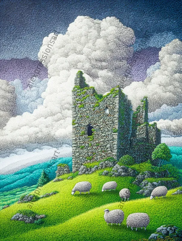 Textured Folk Art Storybook Landscapes