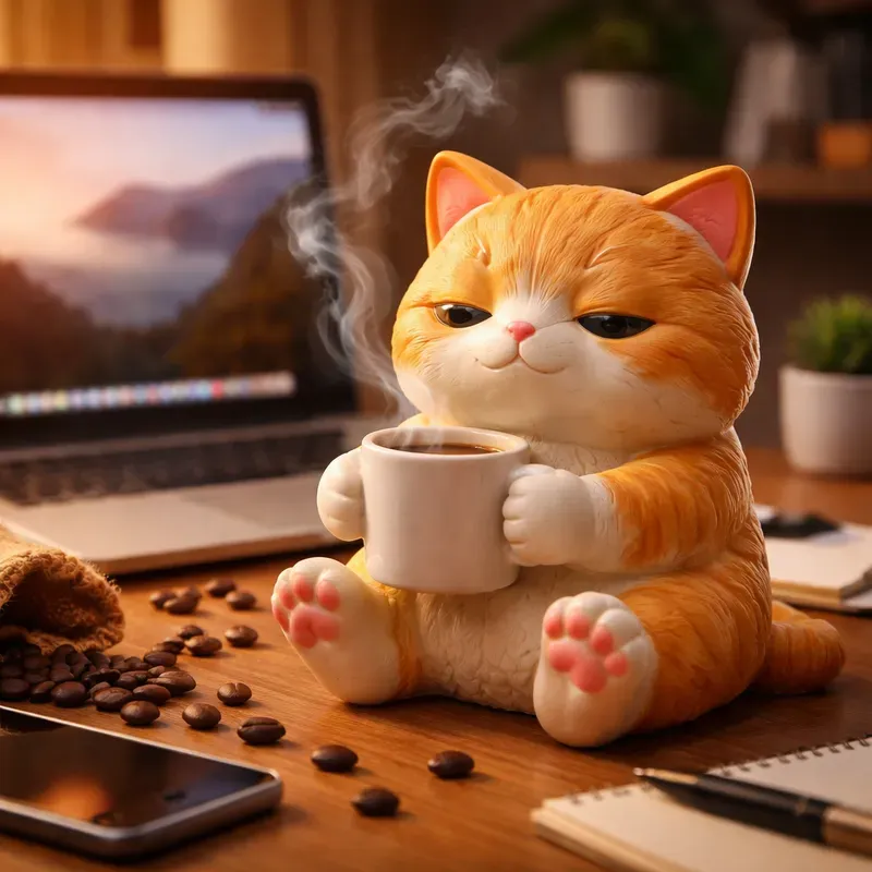 Cozy Coffee Cat Toy Scene Generator
