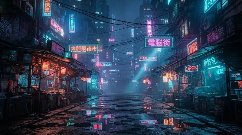 Cyberpunk Street Market Scene Gens
