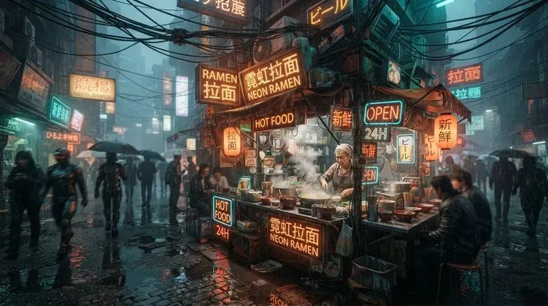 Cyberpunk Street Market Scene Gens