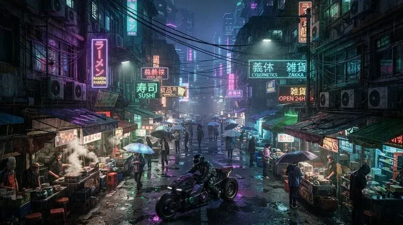 Cyberpunk Street Market Scene Gens