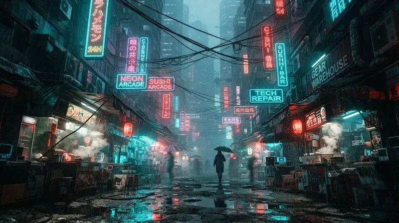 Cyberpunk Street Market Scene Gens
