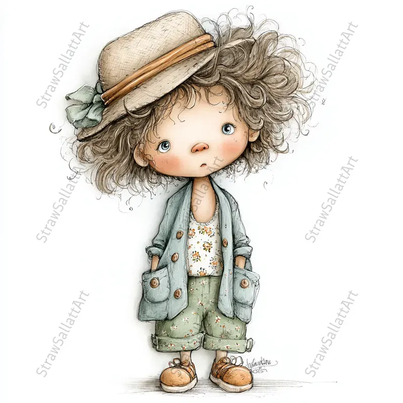 Summer Boho Kid Character Tshirt Clipart