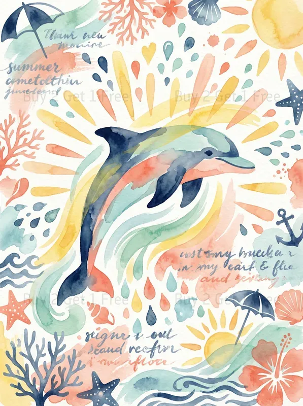 Summer Watercolor Animal Clipart