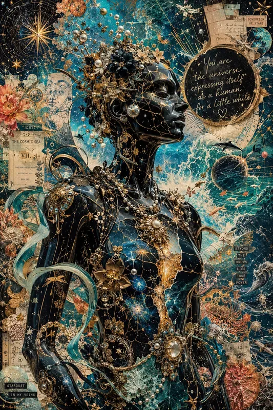 Cosmic Silhouette Collage Art