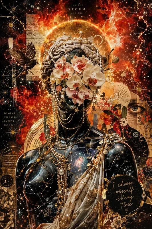 Cosmic Silhouette Collage Art