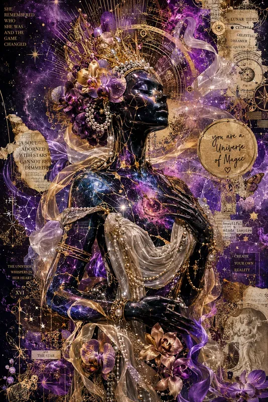 Cosmic Silhouette Collage Art