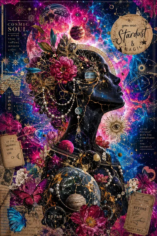 Cosmic Silhouette Collage Art