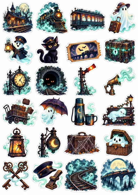 Ghost Railway Halloween Stickers