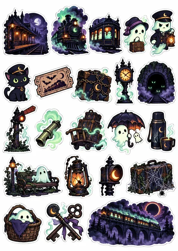 Ghost Railway Halloween Stickers