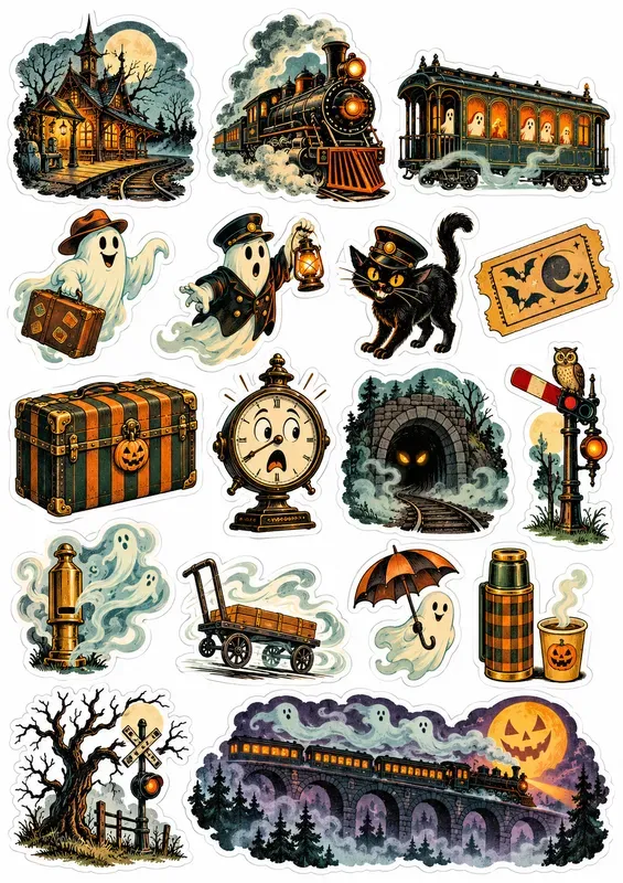Ghost Railway Halloween Stickers