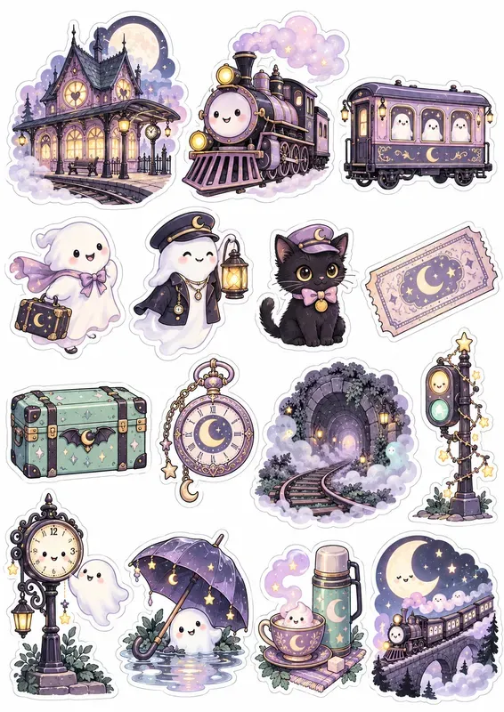 Ghost Railway Halloween Stickers