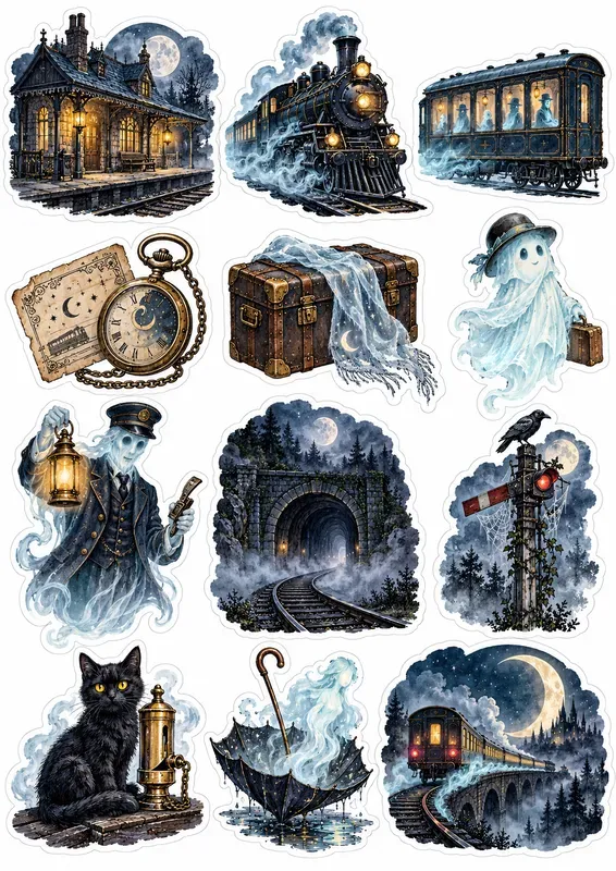 Ghost Railway Halloween Stickers