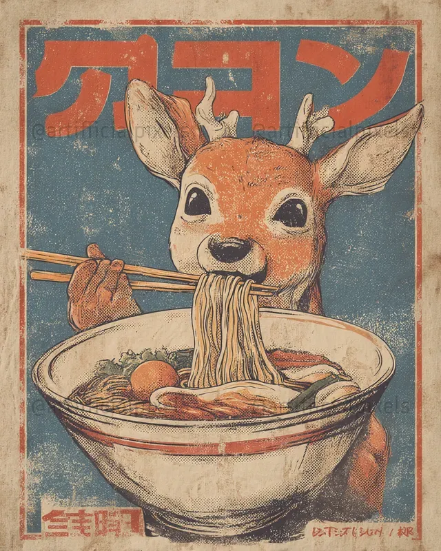 Animals Eating Ramen Vintage Posters