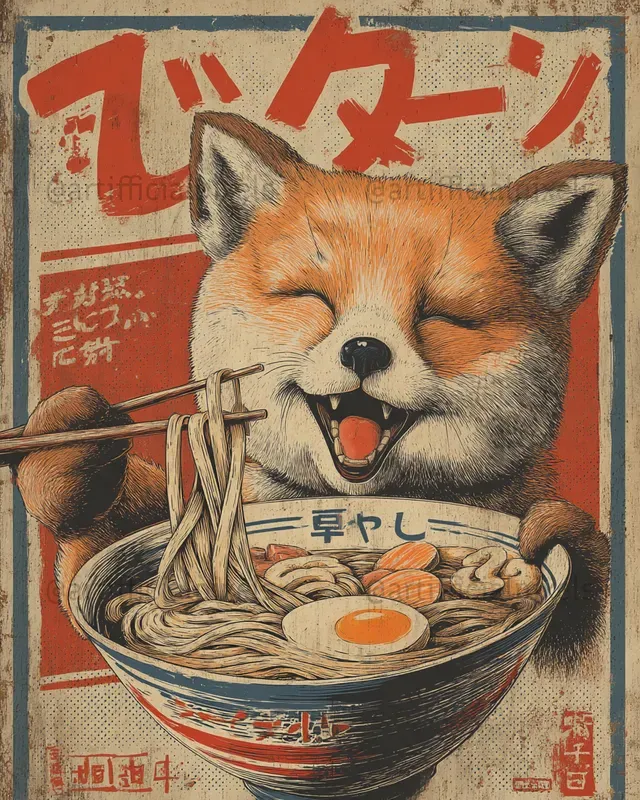 Animals Eating Ramen Vintage Posters