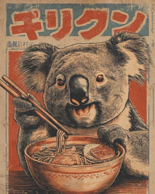 Animals Eating Ramen Vintage Posters