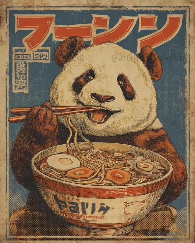 Animals Eating Ramen Vintage Posters