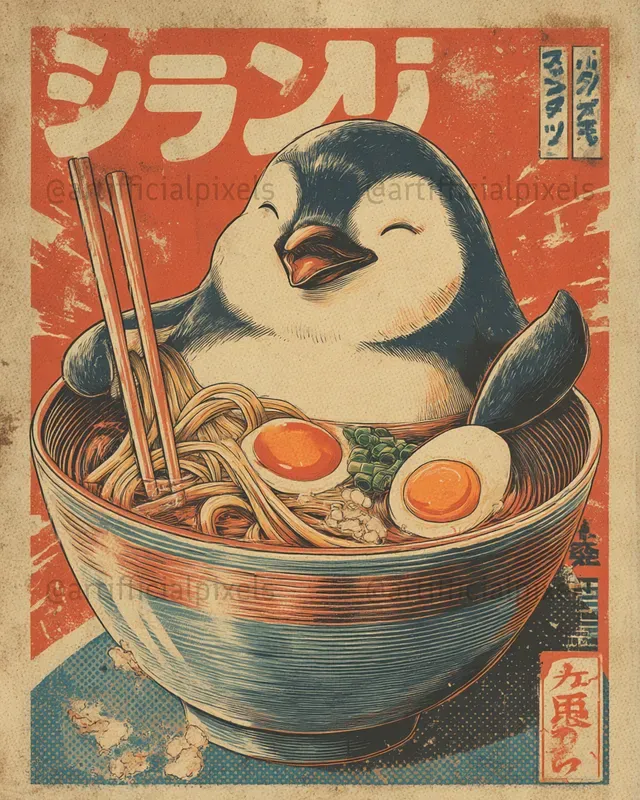 Animals Eating Ramen Vintage Posters