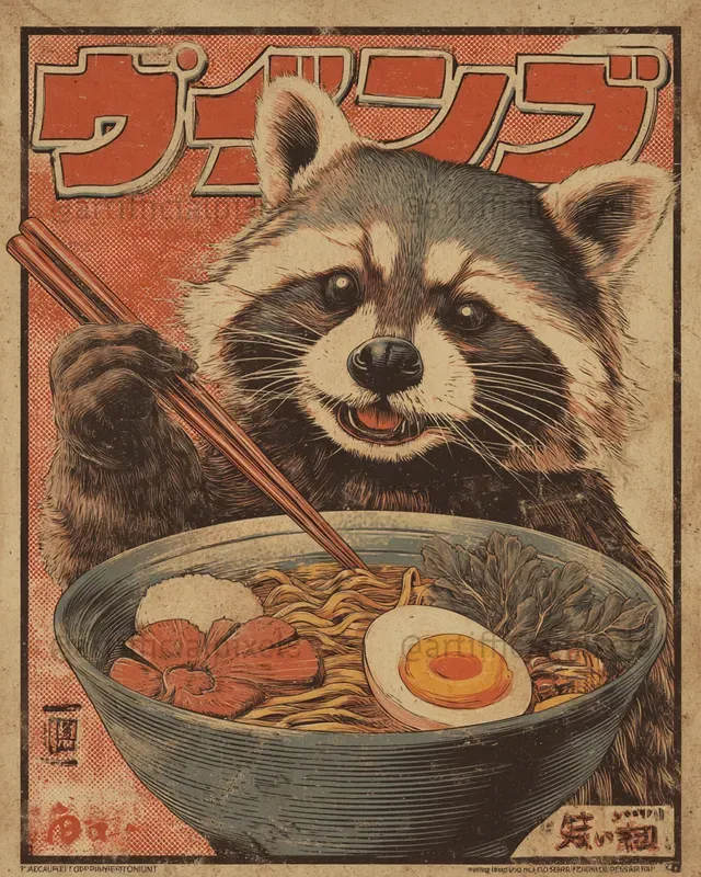 Animals Eating Ramen Vintage Posters